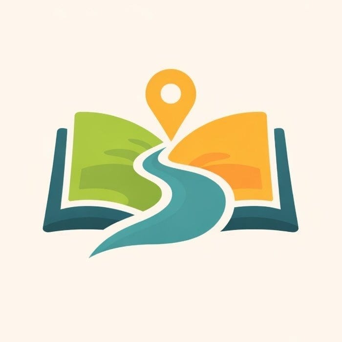 Bookstreet Book Delivery Journey — Open book with road and destination location pin